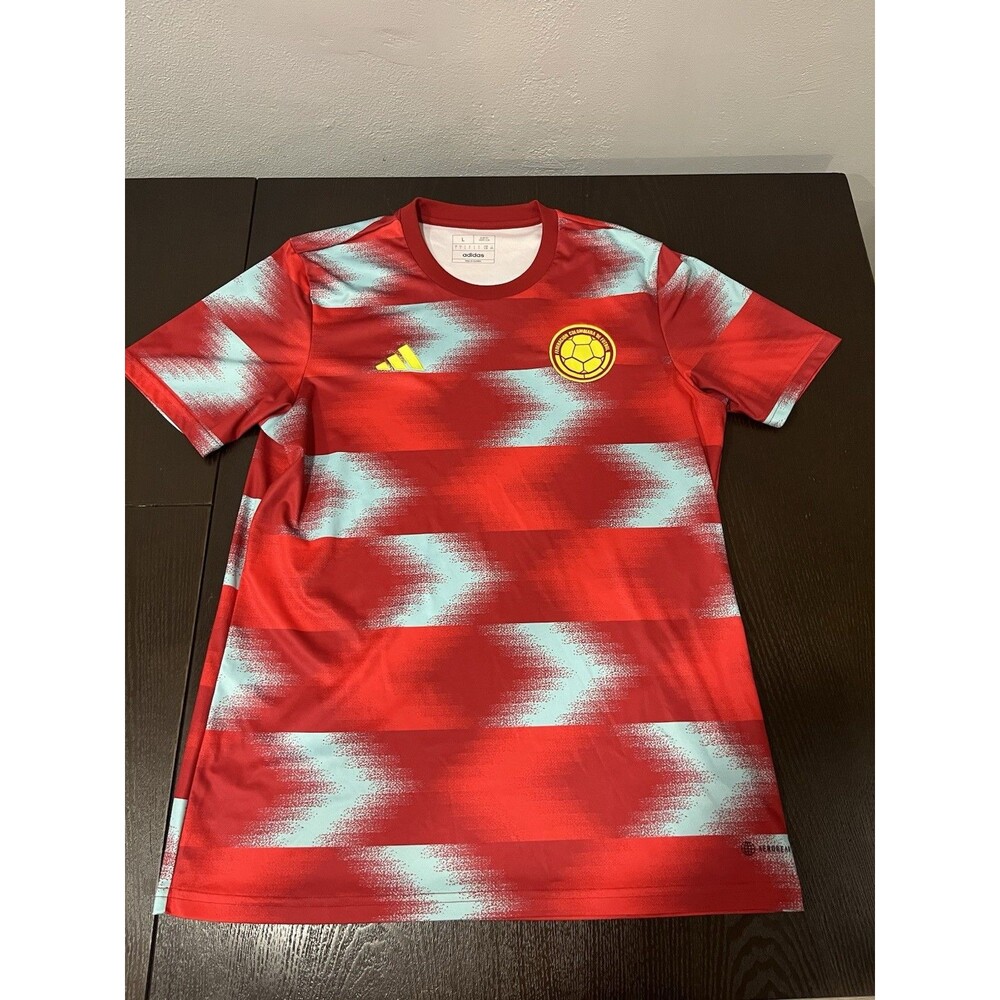 Colombia Soccer Jersey adidas Mens Large Red Blue 2022 Pre Match Training HD6418